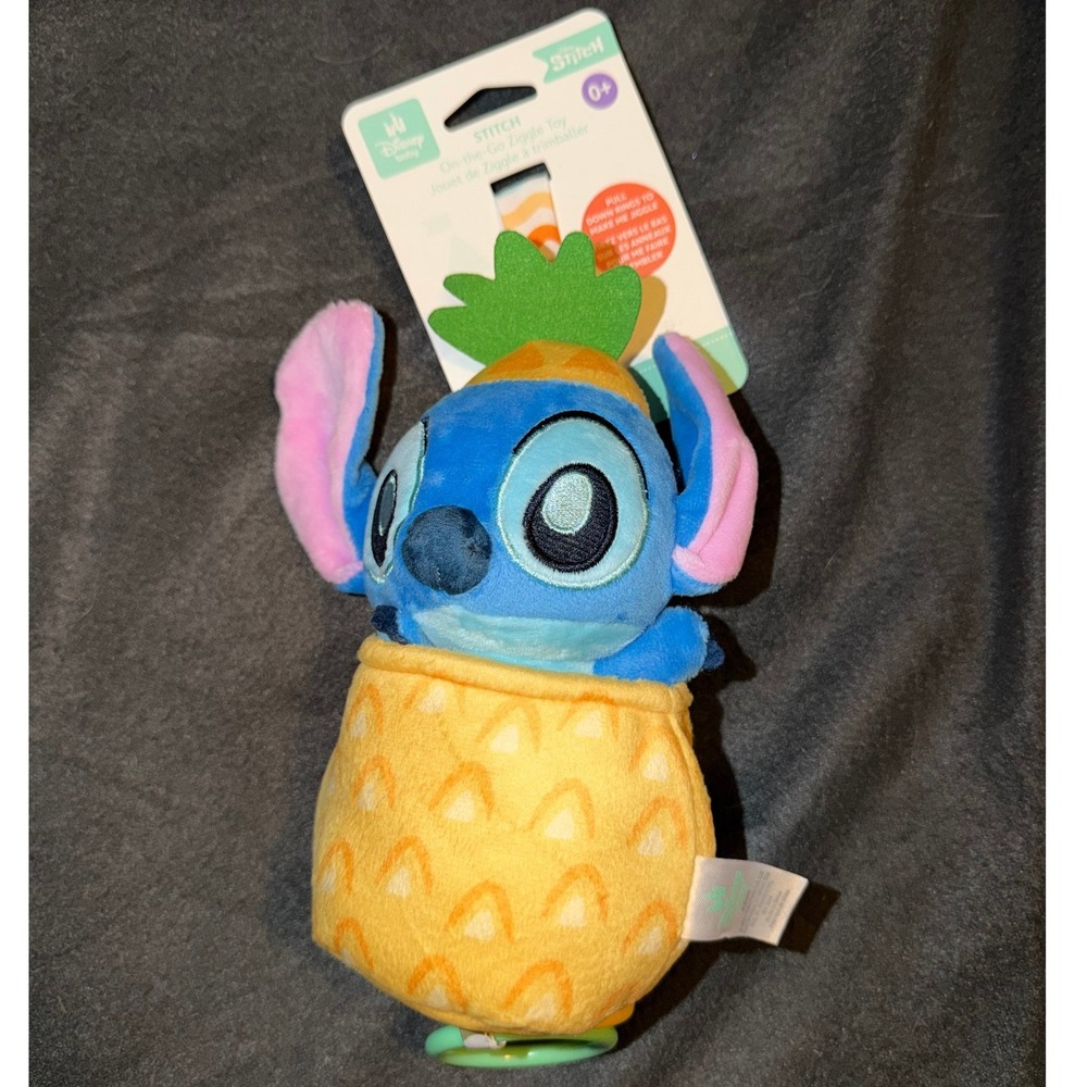 Disney Baby Stitch On-the-Go Ziggle Toy Pineapple Plush Stroller Toy 81375 NWT